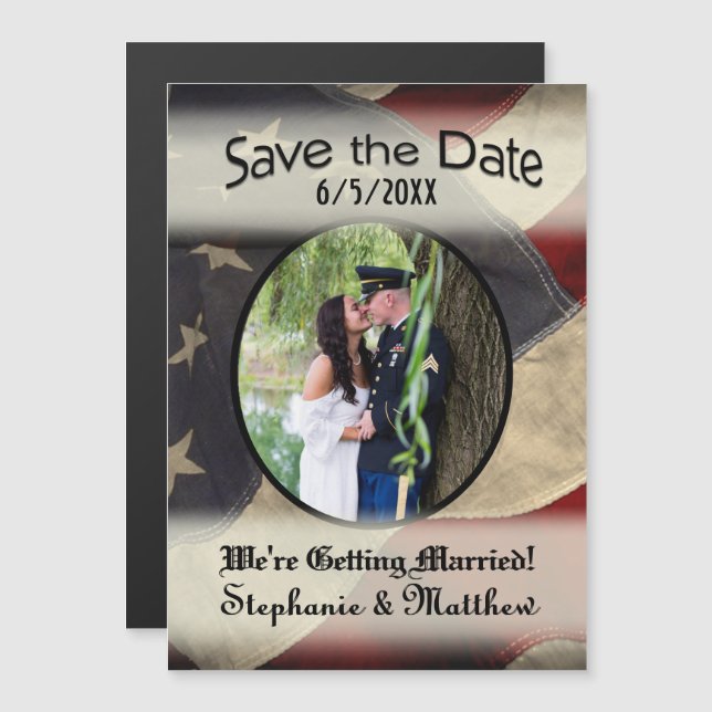 Convite Bandeira Americana Save the Date com Fotografia (Frente/Verso)