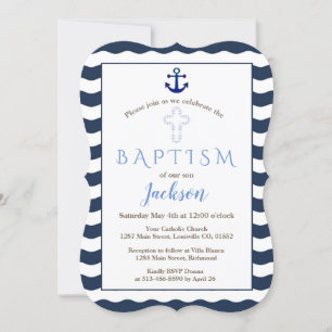 Convite Baptism Âncora de ondas Marinhos náutica