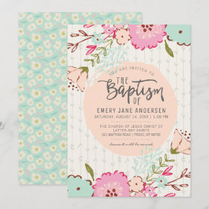 CONVITE BAPTISM LDS   Elegante Chic Floral Girl