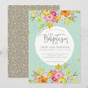 CONVITE BAPTISM LDS   Modern Bright Floral Girl