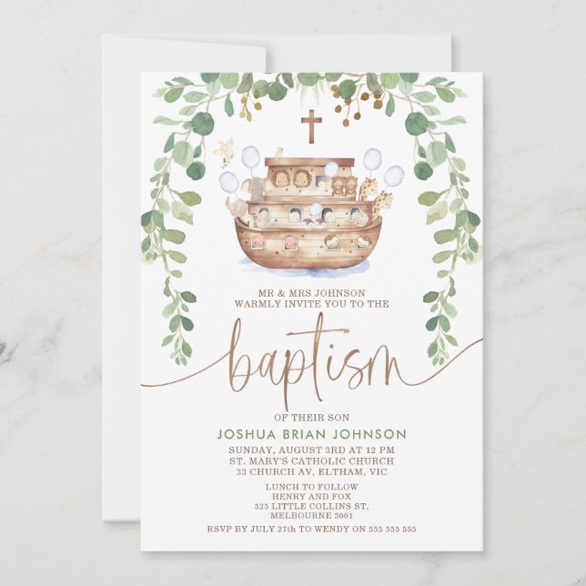 Convite Baptism para Meninos de Arca de Noah (Frente)