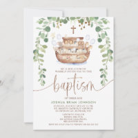 Convite Baptism para Meninos de Arca de Noah