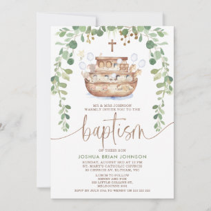 Convite Baptism para Meninos de Arca de Noah