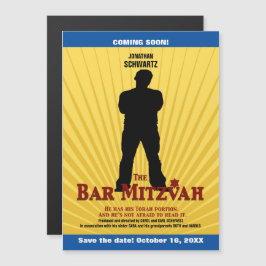 Convite Bar do Movie Star Mitzvah Salve a data azul amarel