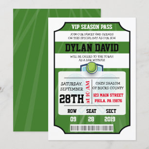 CONVITE Bar Mitzvah BILHETE VIP DE TÊNIS