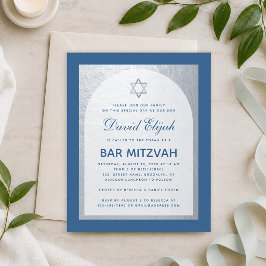 Convite Bar Mitzvah Clássico Azul Prata Econômico