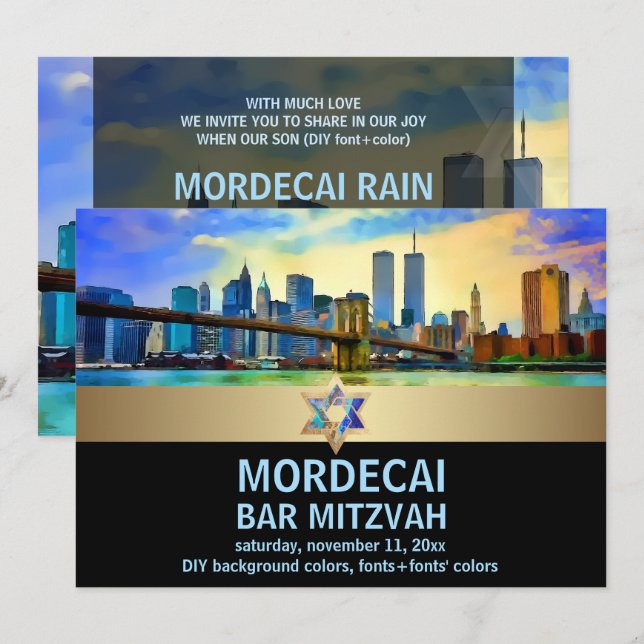 Convite Bar Mitzvah PixDezines NYC/Ponte de Brookl (Frente/Verso)