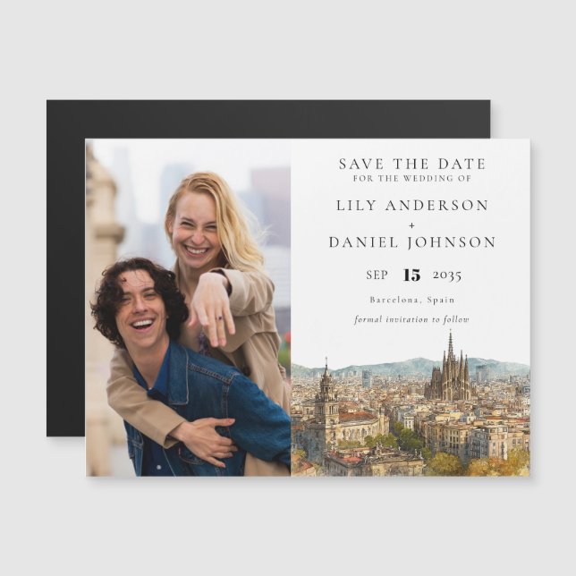 Convite Barcelona Wedding Photo Save The Date (Frente/Verso)