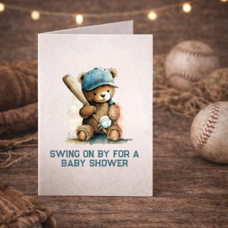 Convite Baseball Bear Boy Little Slugger Baby Shower