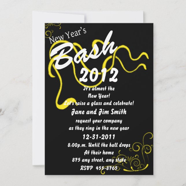 Convite Bash de Ano Novo Amarelo (Frente)