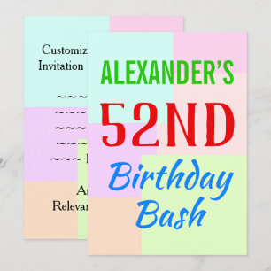 Convite Básico de Aniversário "52.º Bash" Aniversá