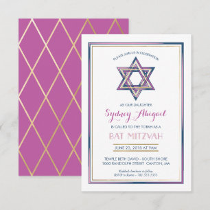 Convite Bat Mitzvah - Estrela de David com Dourado