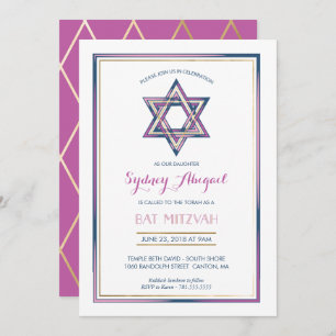 Convite Bat Mitzvah - Estrela de David com Dourado