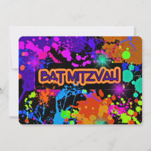 Convite Bat Mitzvah, Neon Paint Splatter
