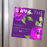 Convite Bat Mitzvah Salva a Data Púrpura Floral Watercolor<br><div class="desc">Certifique-se de que todos os seus amigos e parentes serão capazes de celebrar o marco da sua filha Bat Mitzvah! Enviar esta aquarela floral púrpura e chica, atordoante, cor-de-rosa púrpura com serifa simples e moderna contra um fundo de ameixa roxa escura, cartão de anúncio magnético personalizado "Save the Date". Personalize...</div>