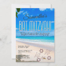 Convite Bat mitzvah: tema Praia, QR