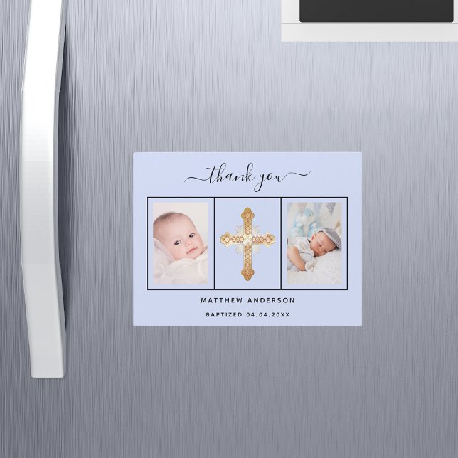 Convite Batismo bebê garoto obrigado azul foto você imã (Criador carregado)