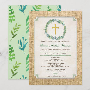 Convite batismo. Buraco-russa da coroa verde