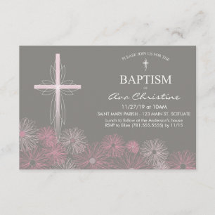 Convite Batismo da Menina com Cruz, Daisies