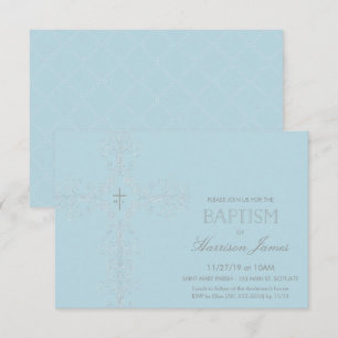 Convite Batismo do Baby Boy com Cruz, Iniciais