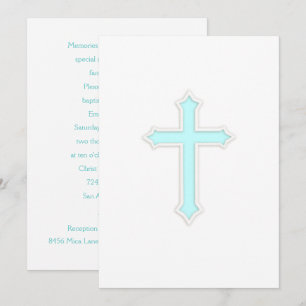 Convite Batismo "Embossed" Cross Aqua