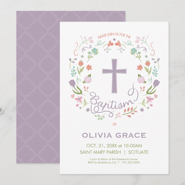 Convite Batismo para Menina - Bonito, Personalizad (Frente/Verso)