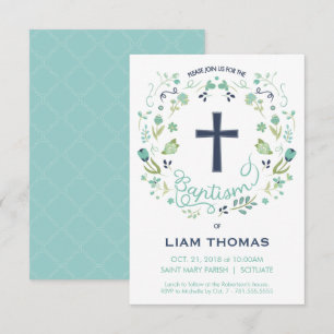Convite Batismo - Rapaz - Personalizar - com Cruz
