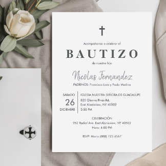 Convite Bautizo Batismo Católico Minimalista