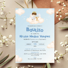 Convite Bautizo Boy Angel Católico Batismo