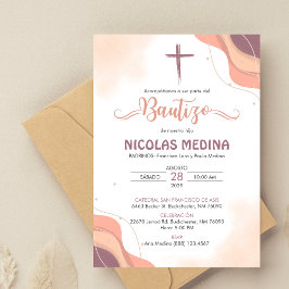 Convite Bautizo Elegante Minimalista Boho Baptism