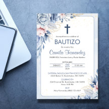 Convite Bautizo Flores Azuis Religiosas Batismo