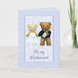 Convite Be my Bridesmaid Blue Teddy bear couple invite