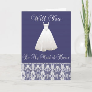 Convite Be My Maid of Honor Invitation in Blue with Lace
