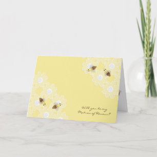 Convite Be My Matron of Honour Honey Bees on Yellow