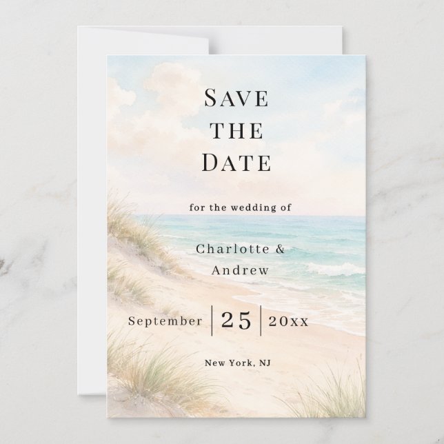 Convite Beach coastal modern wedding Save the Date magnet (Frente)