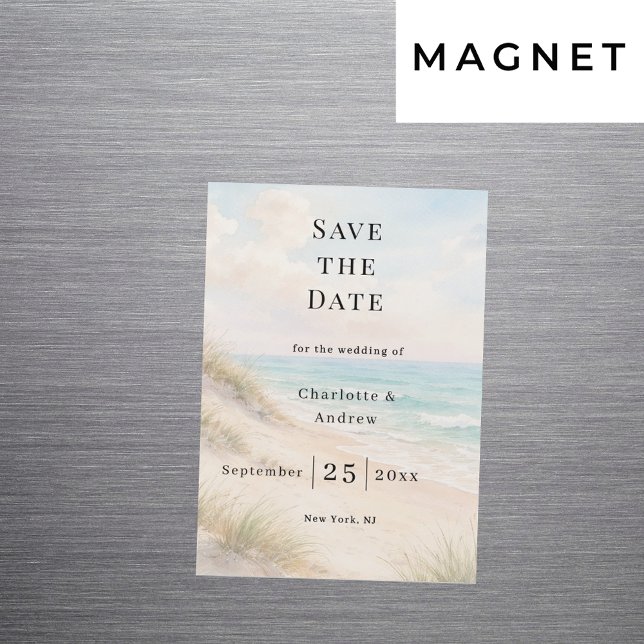 Convite Beach coastal modern wedding Save the Date magnet (Criador carregado)