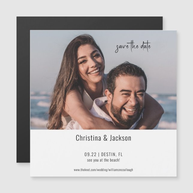 Convite Beach Wedding Salve o Moderno da Data (Frente/Verso)