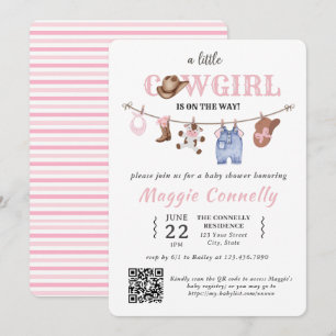 Convite Bebê Rosa Pequena Cowgirl a Caminho