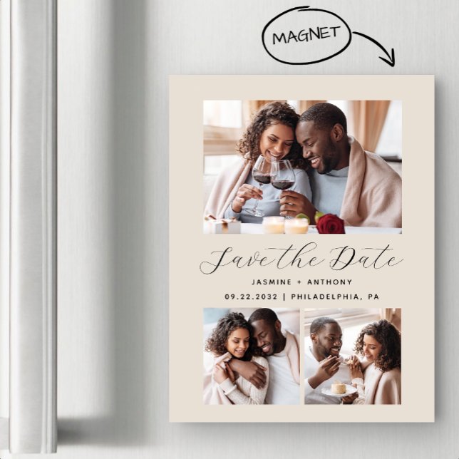 Convite bege de 3 fotos minimalista (Criador carregado)