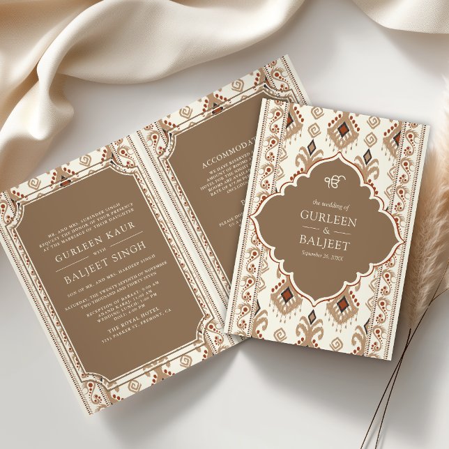 Convite Bege Ikat Creme All in One Casamento Sikh (Criador carregado)