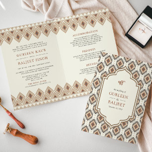 Convite Bege Ikat Tudo em Um Anand Karaj Casamento Sikh