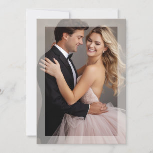 Convite bege para ouro de casamento com foto de qu