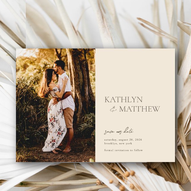 Convite Beige Modern Whimsical Script Boho Salvar A Data (Criador carregado)