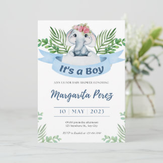 Convite Bem-vindo Ilustração de Elefante Baby Boy
