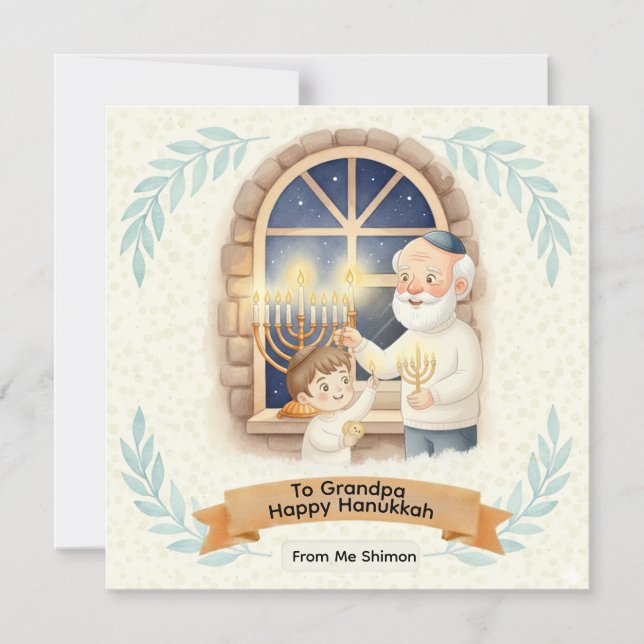 Convite Bênção do Hanukkah - Avô e Criança (Frente)