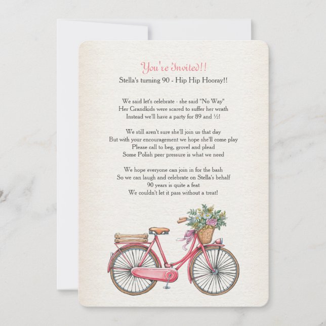 Convite Bicicleta Rosa Personalizado (Frente)