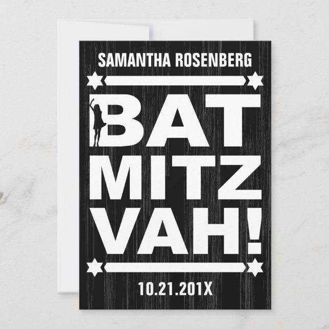 Convite Big Type Mitzvah a Preto (Frente)