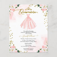 Convite Bilingue de Quinceanera com Orçamento Flor