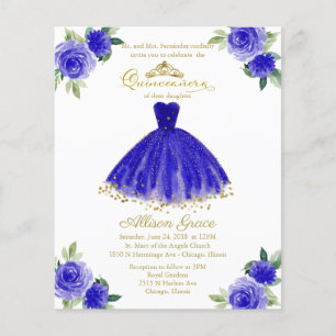 Convite Bilingue de Quinceanera Econômico Azul Rea