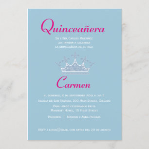 Convite Bilíngue de Quinceañera Tiara de 2 Lados